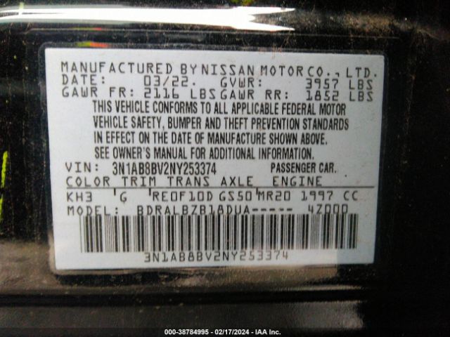 Photo 8 VIN: 3N1AB8BV2NY253374 - NISSAN SENTRA 