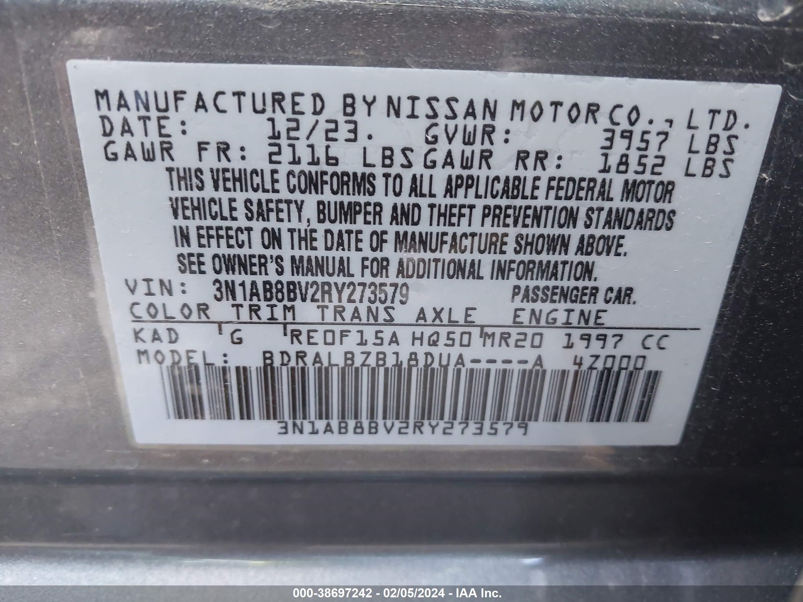 Photo 4 VIN: 3N1AB8BV2RY273579 - NISSAN SENTRA 