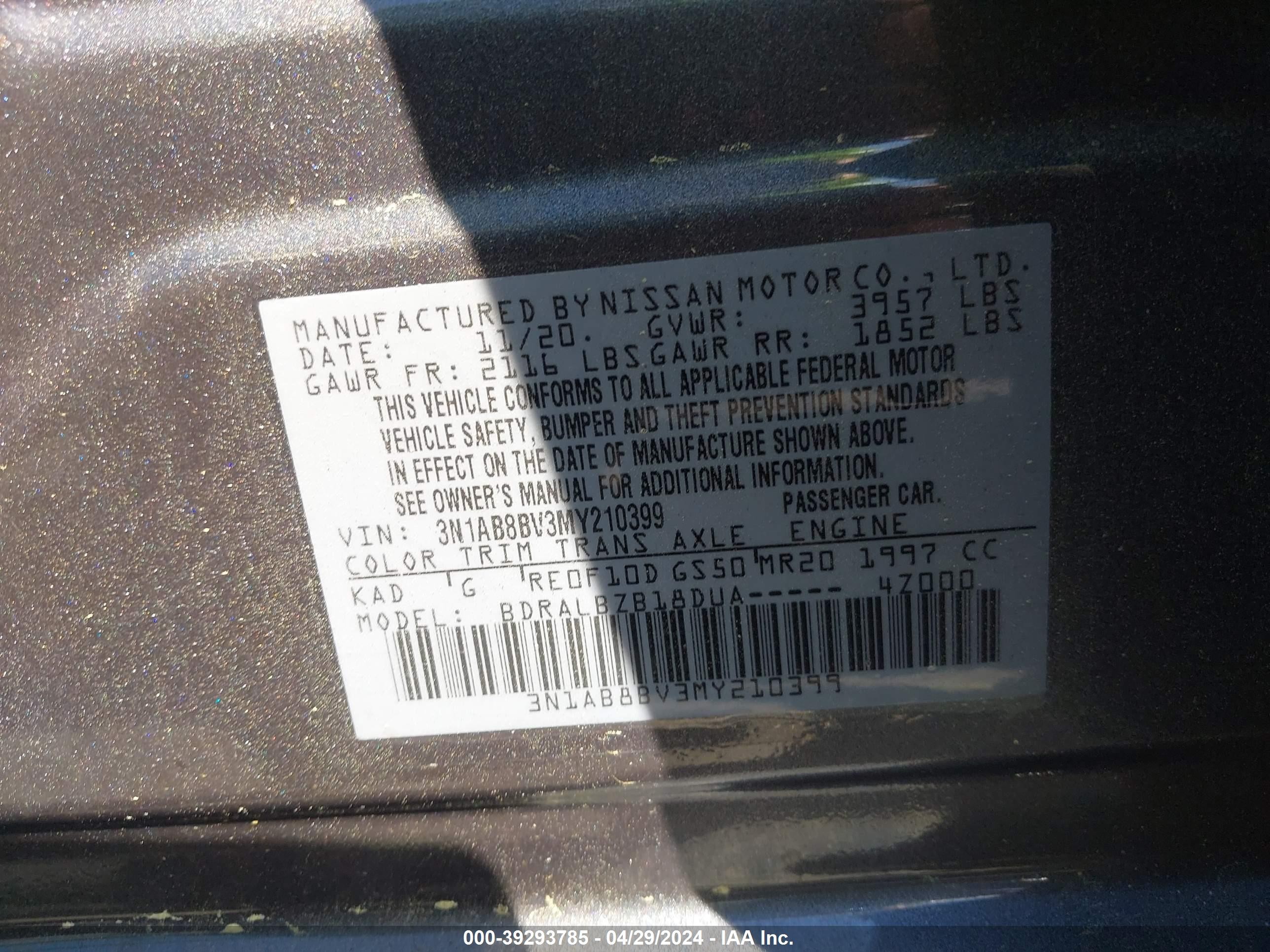 Photo 8 VIN: 3N1AB8BV3MY210399 - NISSAN SENTRA 