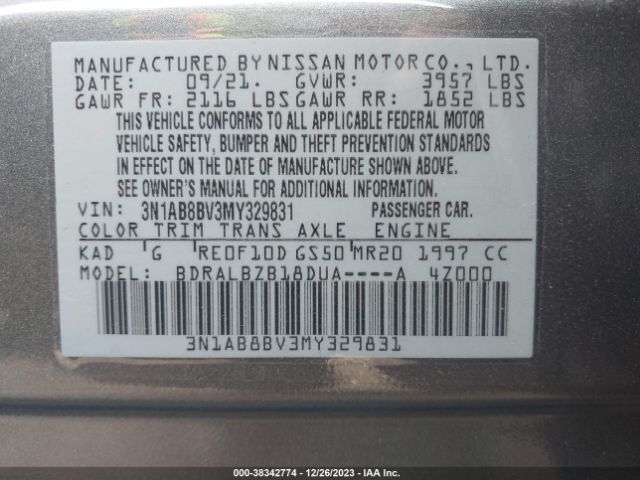 Photo 8 VIN: 3N1AB8BV3MY329831 - NISSAN SENTRA 