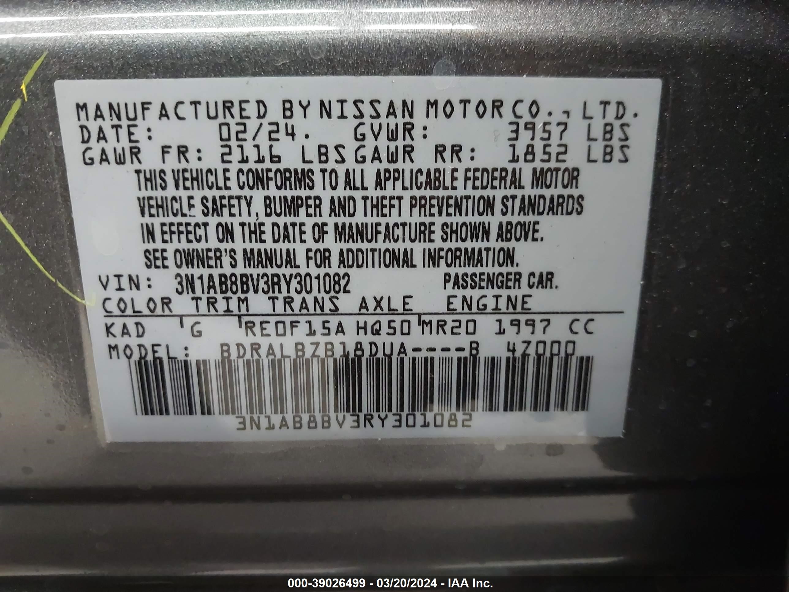 Photo 4 VIN: 3N1AB8BV3RY301082 - NISSAN SENTRA 