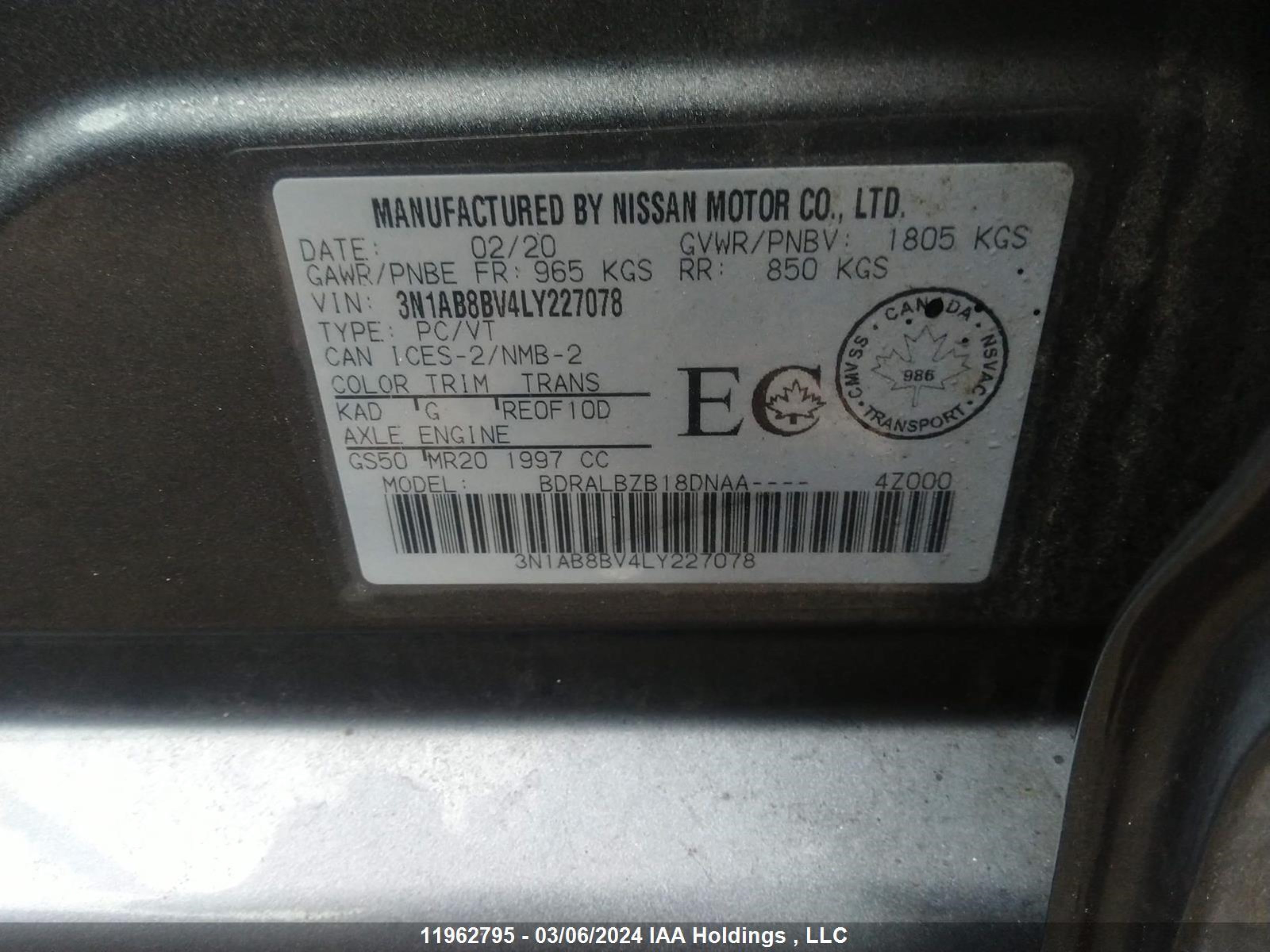 Photo 8 VIN: 3N1AB8BV4LY227078 - NISSAN SENTRA 