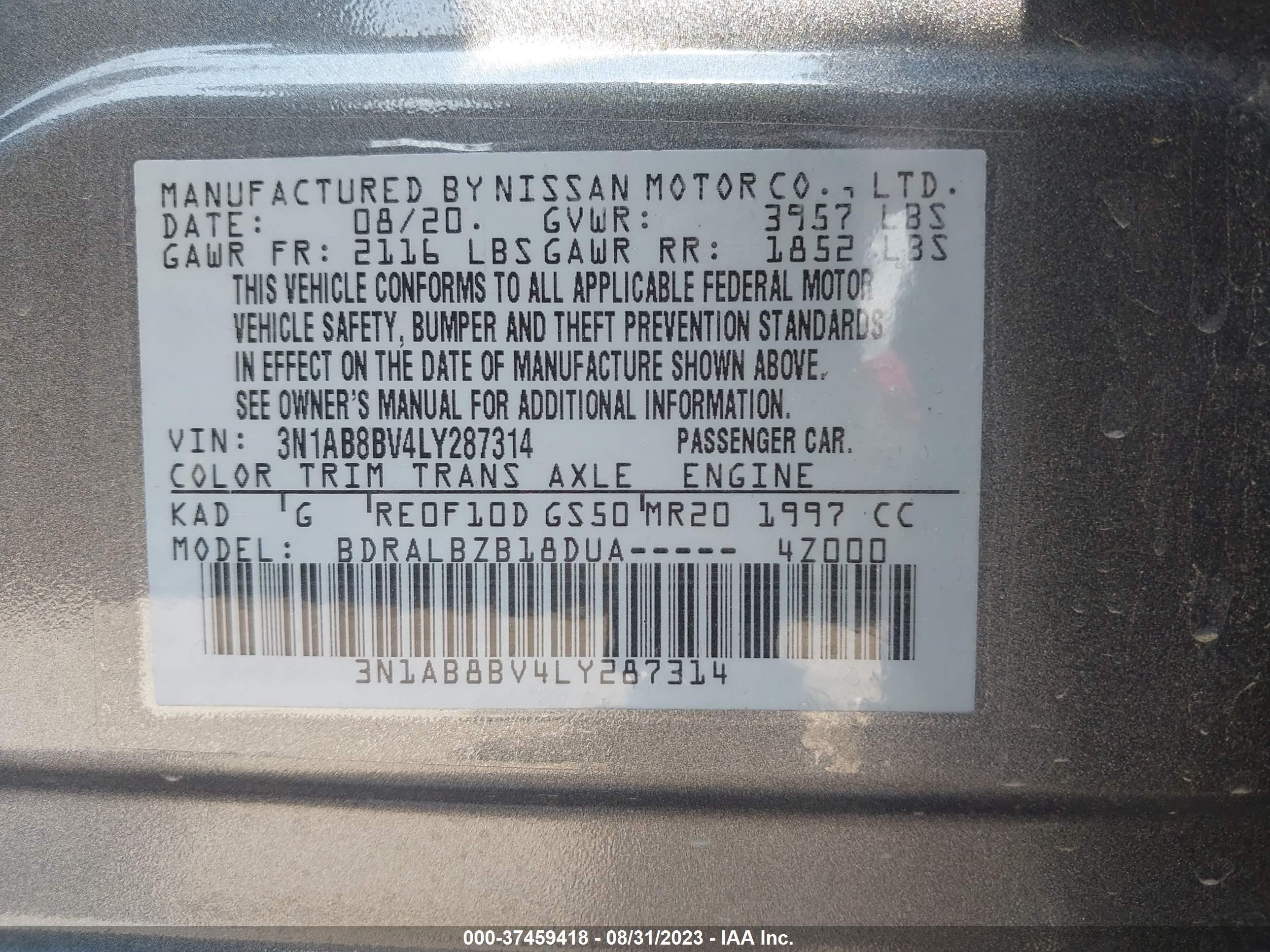 Photo 8 VIN: 3N1AB8BV4LY287314 - NISSAN SENTRA 