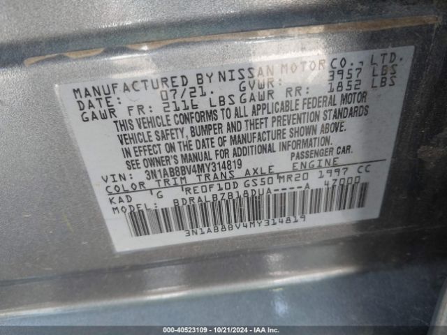 Photo 8 VIN: 3N1AB8BV4MY314819 - NISSAN SENTRA 