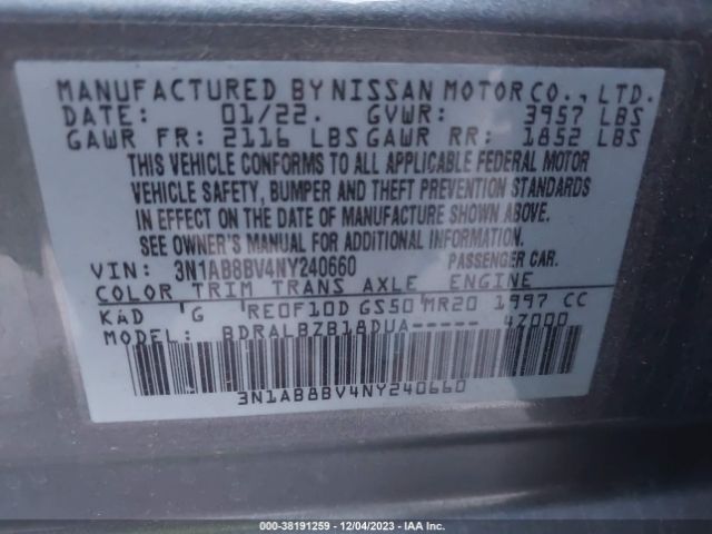 Photo 8 VIN: 3N1AB8BV4NY240660 - NISSAN SENTRA 