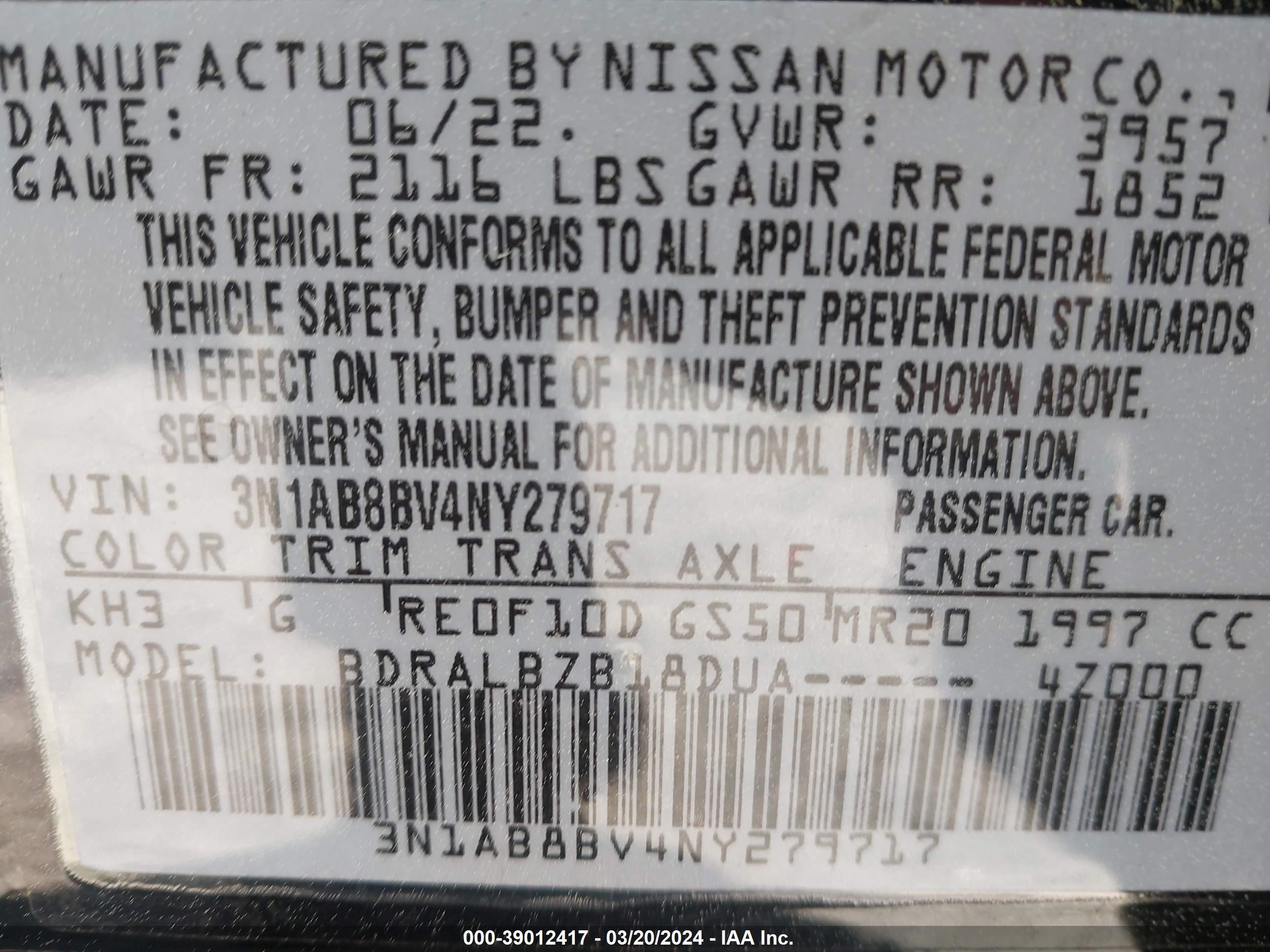 Photo 8 VIN: 3N1AB8BV4NY279717 - NISSAN SENTRA 