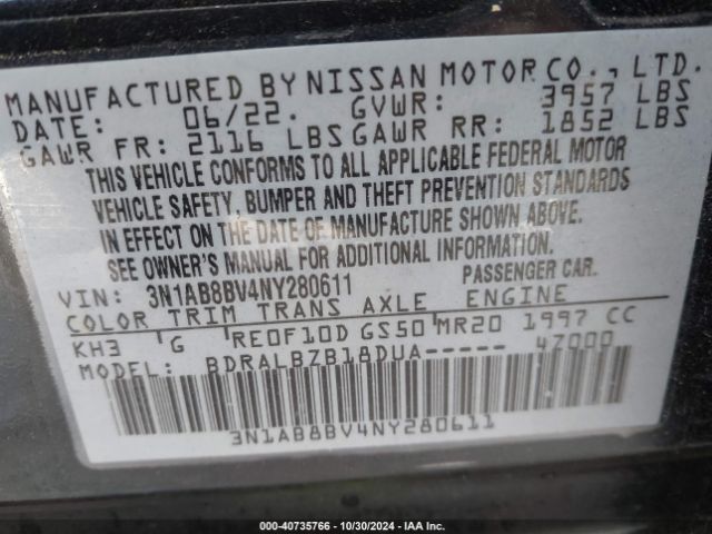 Photo 8 VIN: 3N1AB8BV4NY280611 - NISSAN SENTRA 