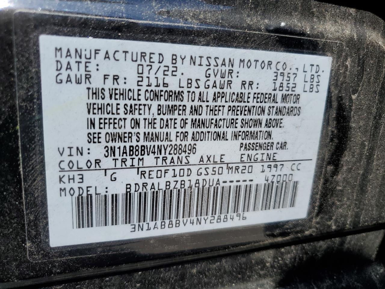 Photo 11 VIN: 3N1AB8BV4NY288496 - NISSAN SENTRA 