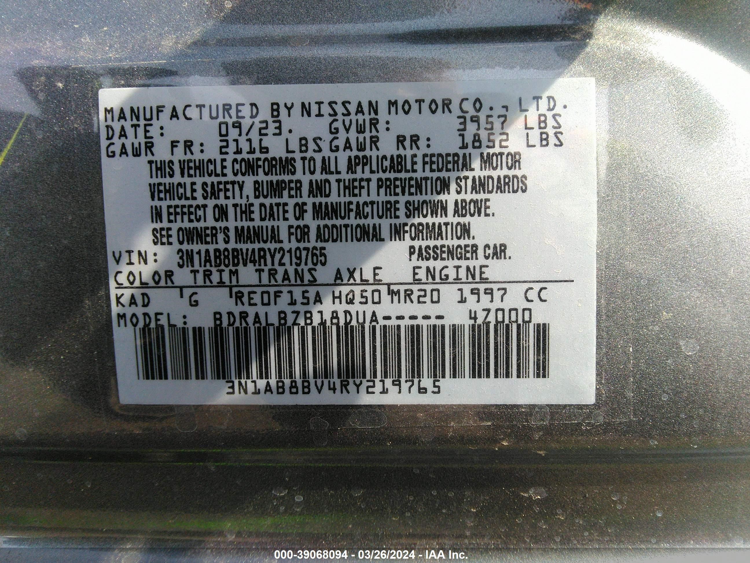 Photo 8 VIN: 3N1AB8BV4RY219765 - NISSAN SENTRA 