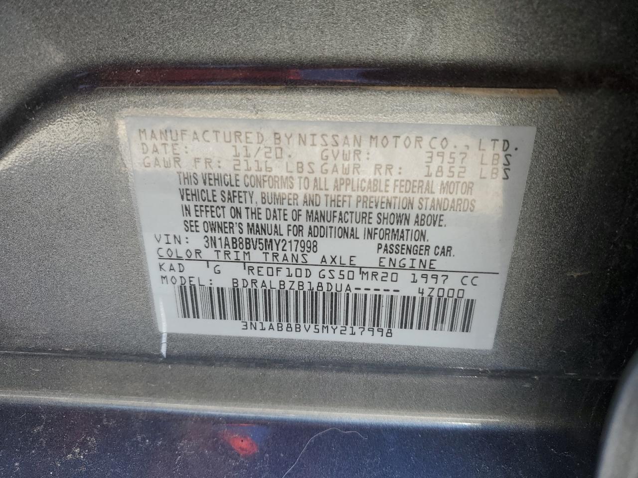 Photo 11 VIN: 3N1AB8BV5MY217998 - NISSAN SENTRA 