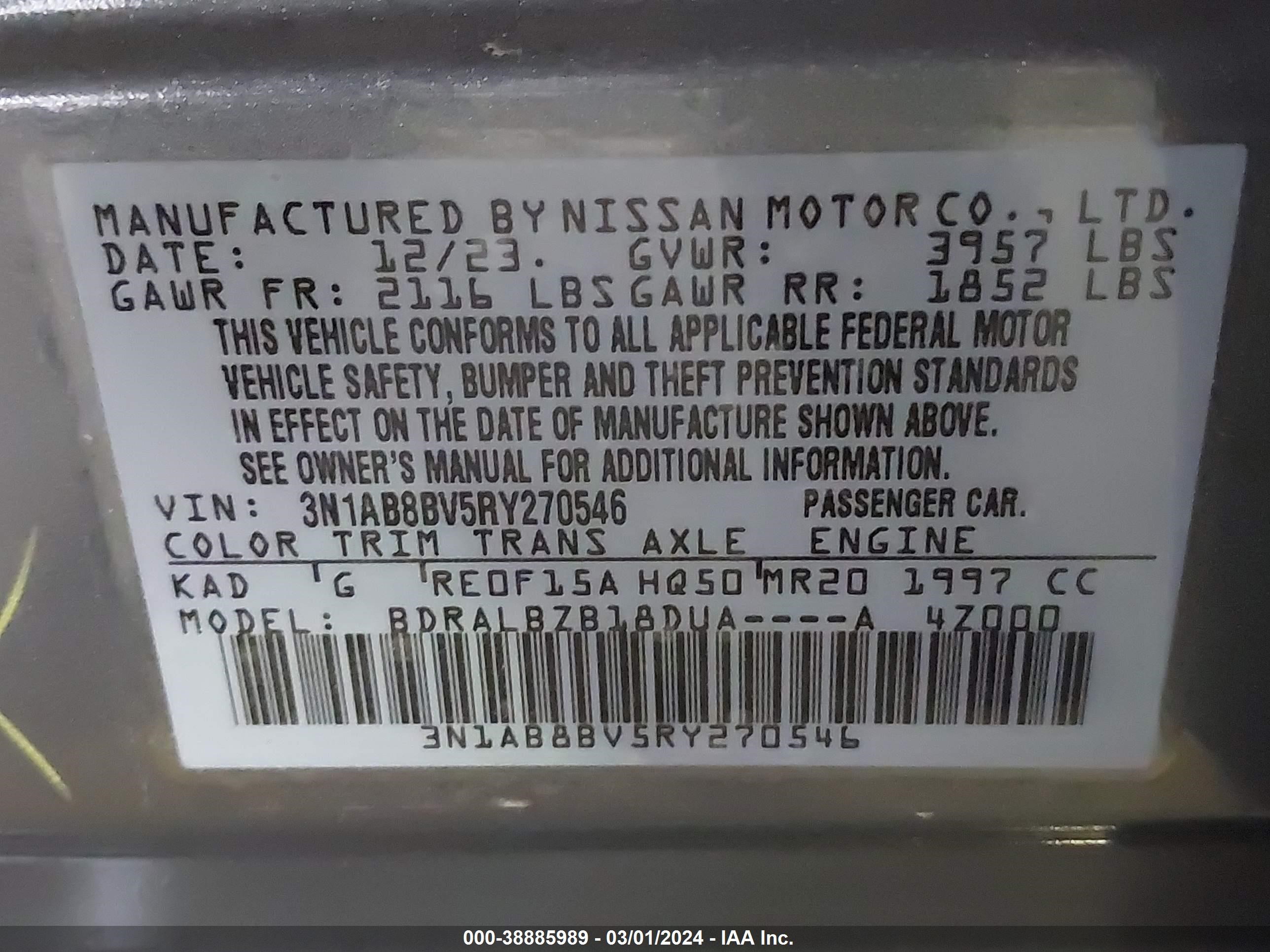 Photo 4 VIN: 3N1AB8BV5RY270546 - NISSAN SENTRA 