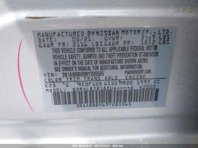 Photo 8 VIN: 3N1AB8BV6MY285565 - NISSAN SENTRA 