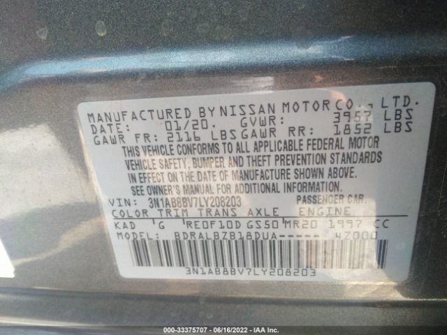 Photo 8 VIN: 3N1AB8BV7LY208203 - NISSAN SENTRA 