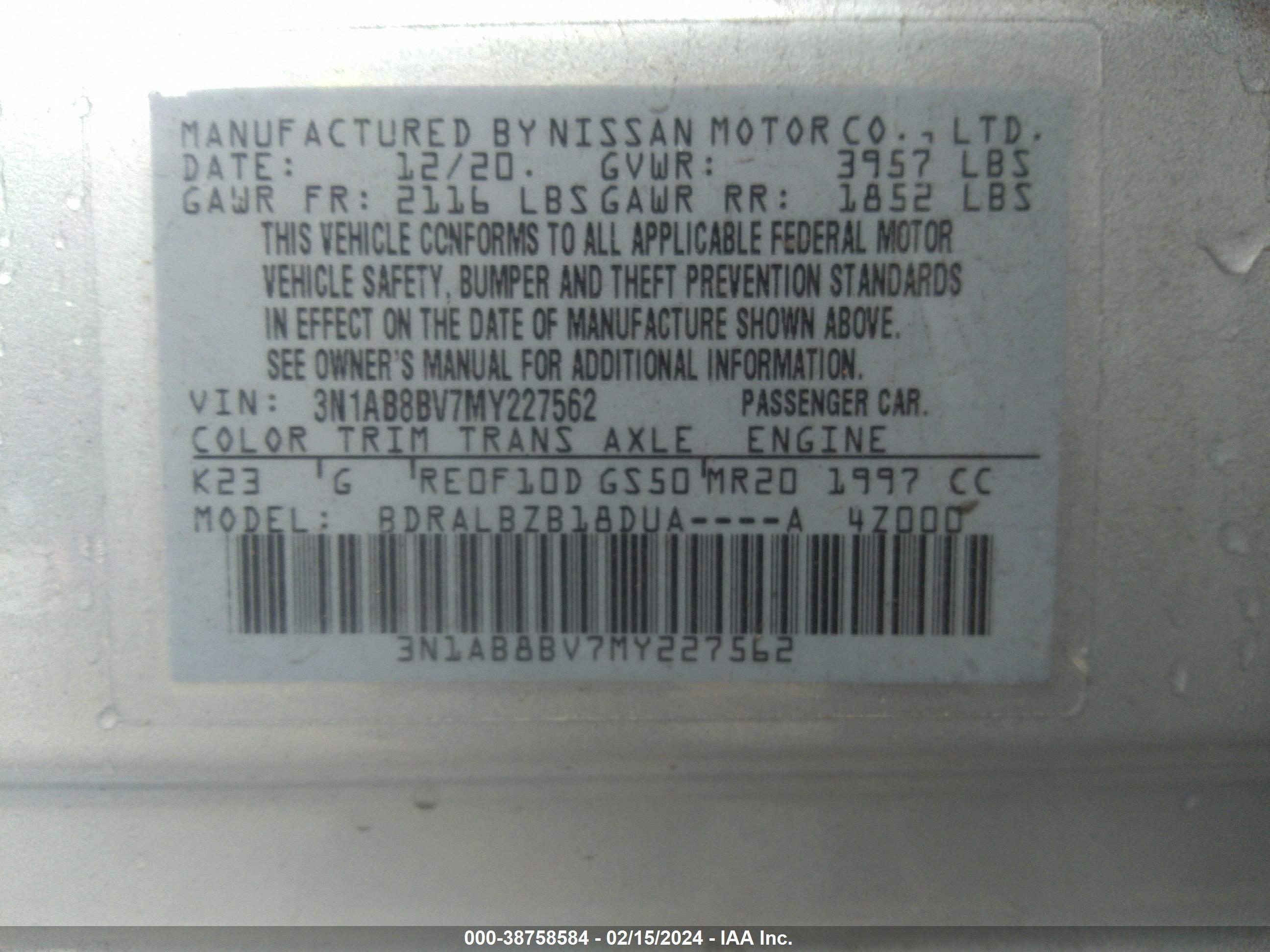 Photo 8 VIN: 3N1AB8BV7MY227562 - NISSAN SENTRA 