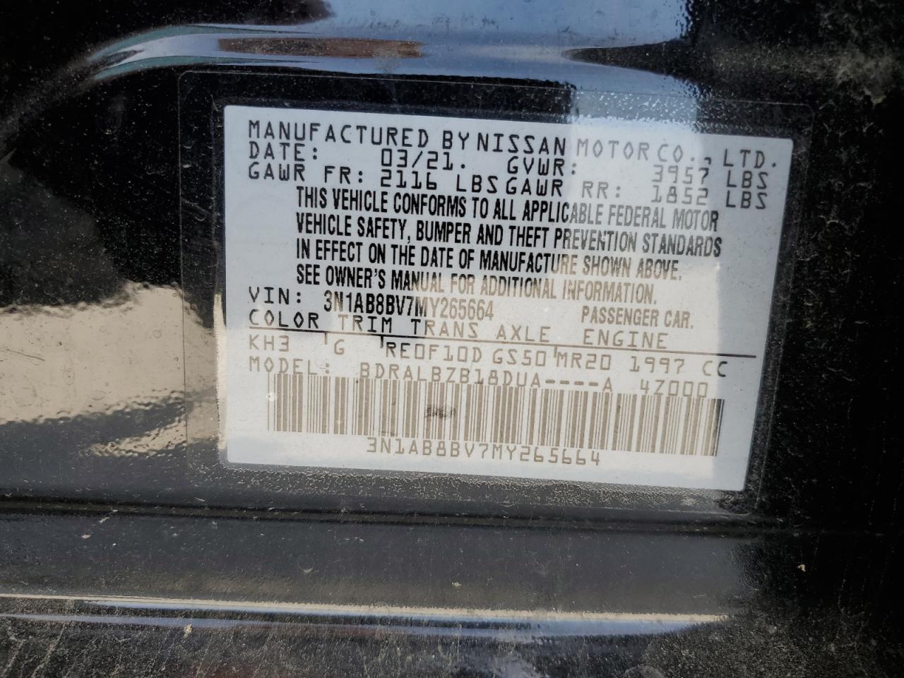 Photo 11 VIN: 3N1AB8BV7MY265664 - NISSAN SENTRA 