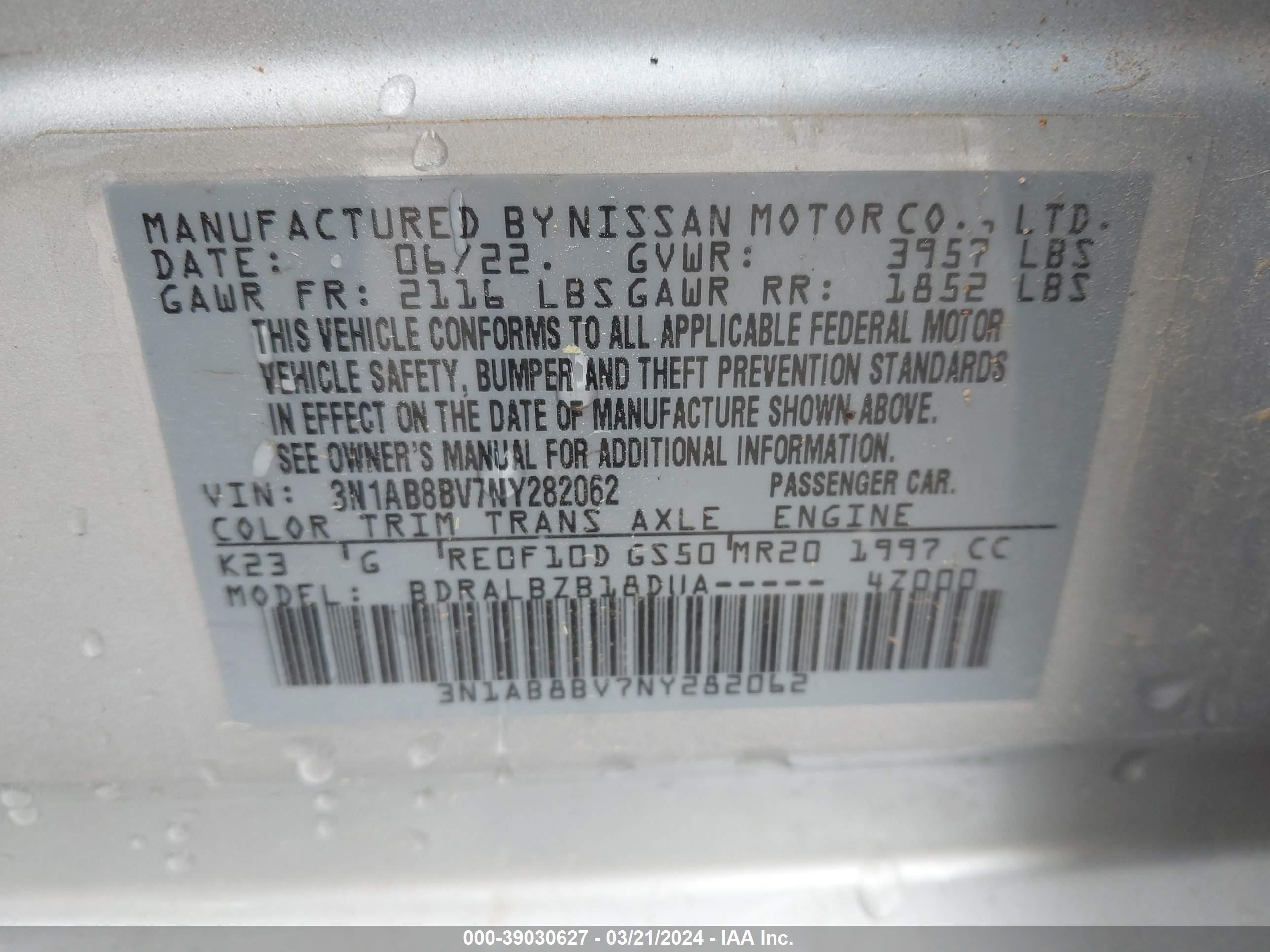 Photo 8 VIN: 3N1AB8BV7NY282062 - NISSAN SENTRA 