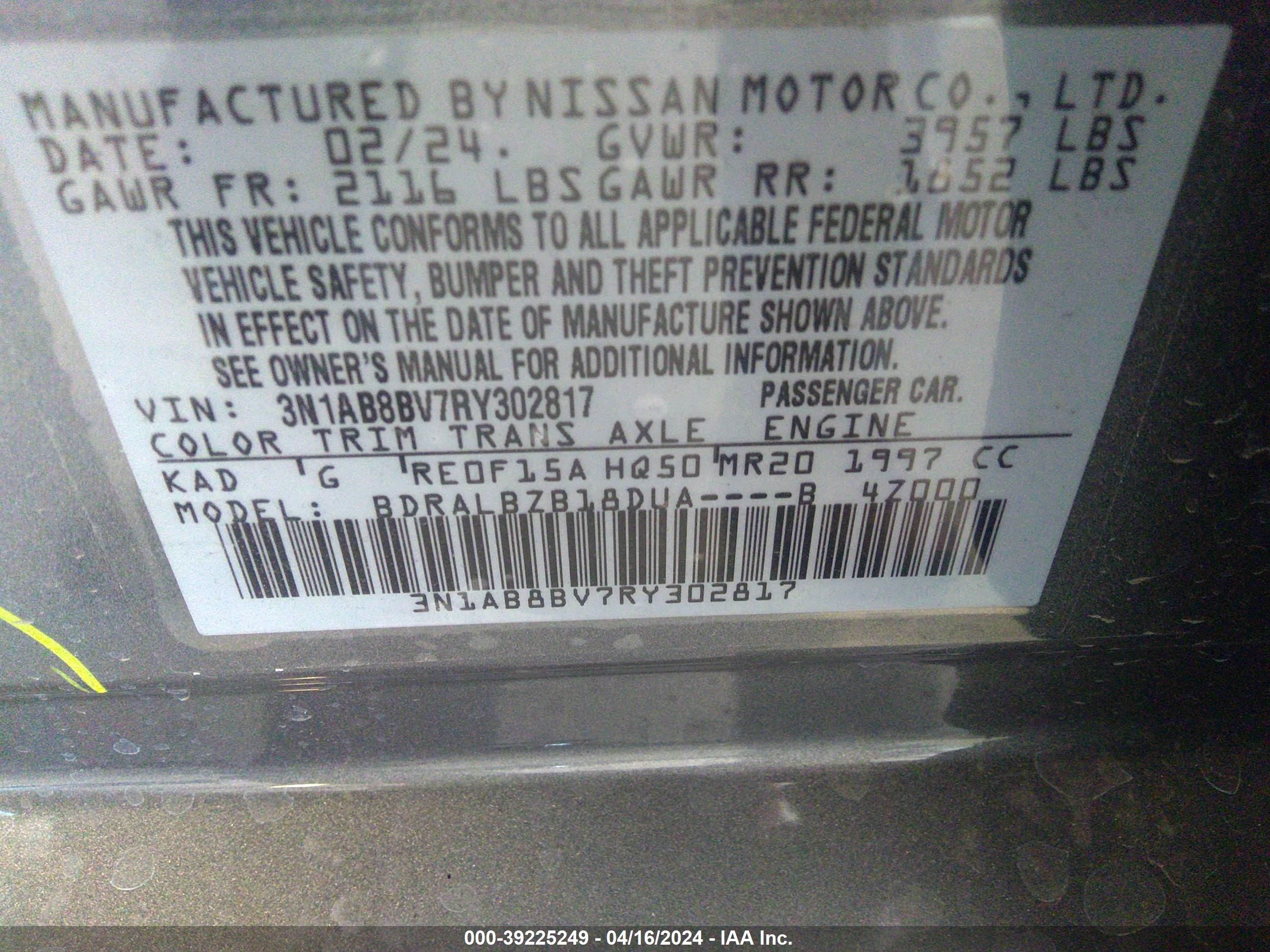 Photo 4 VIN: 3N1AB8BV7RY302817 - NISSAN SENTRA 