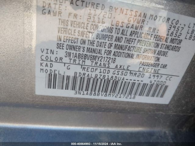 Photo 8 VIN: 3N1AB8BV8MY217218 - NISSAN SENTRA 