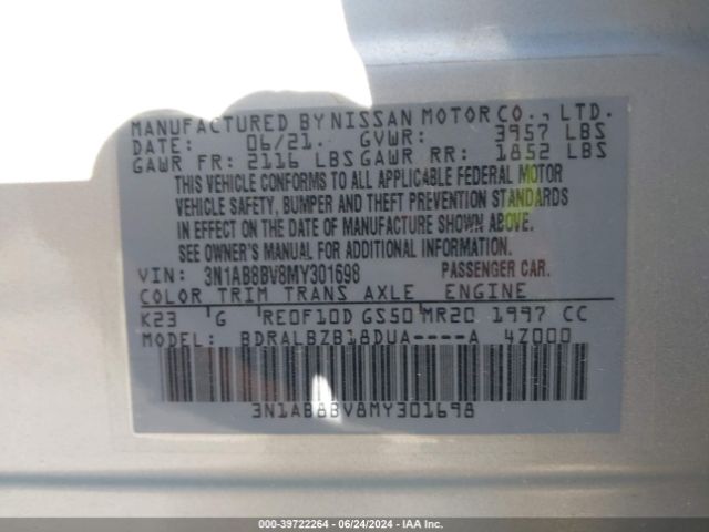 Photo 8 VIN: 3N1AB8BV8MY301698 - NISSAN SENTRA 