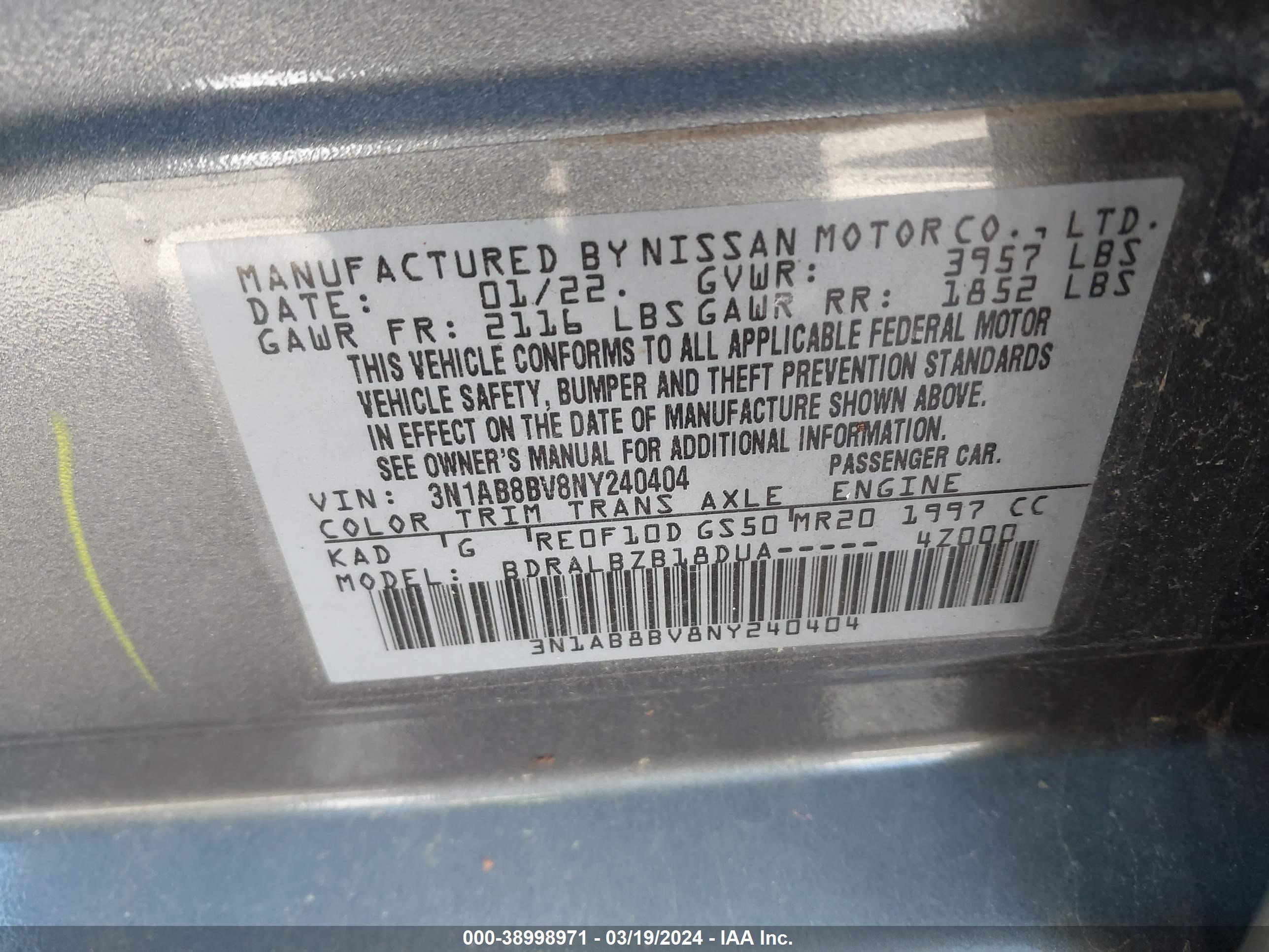 Photo 8 VIN: 3N1AB8BV8NY240404 - NISSAN SENTRA 