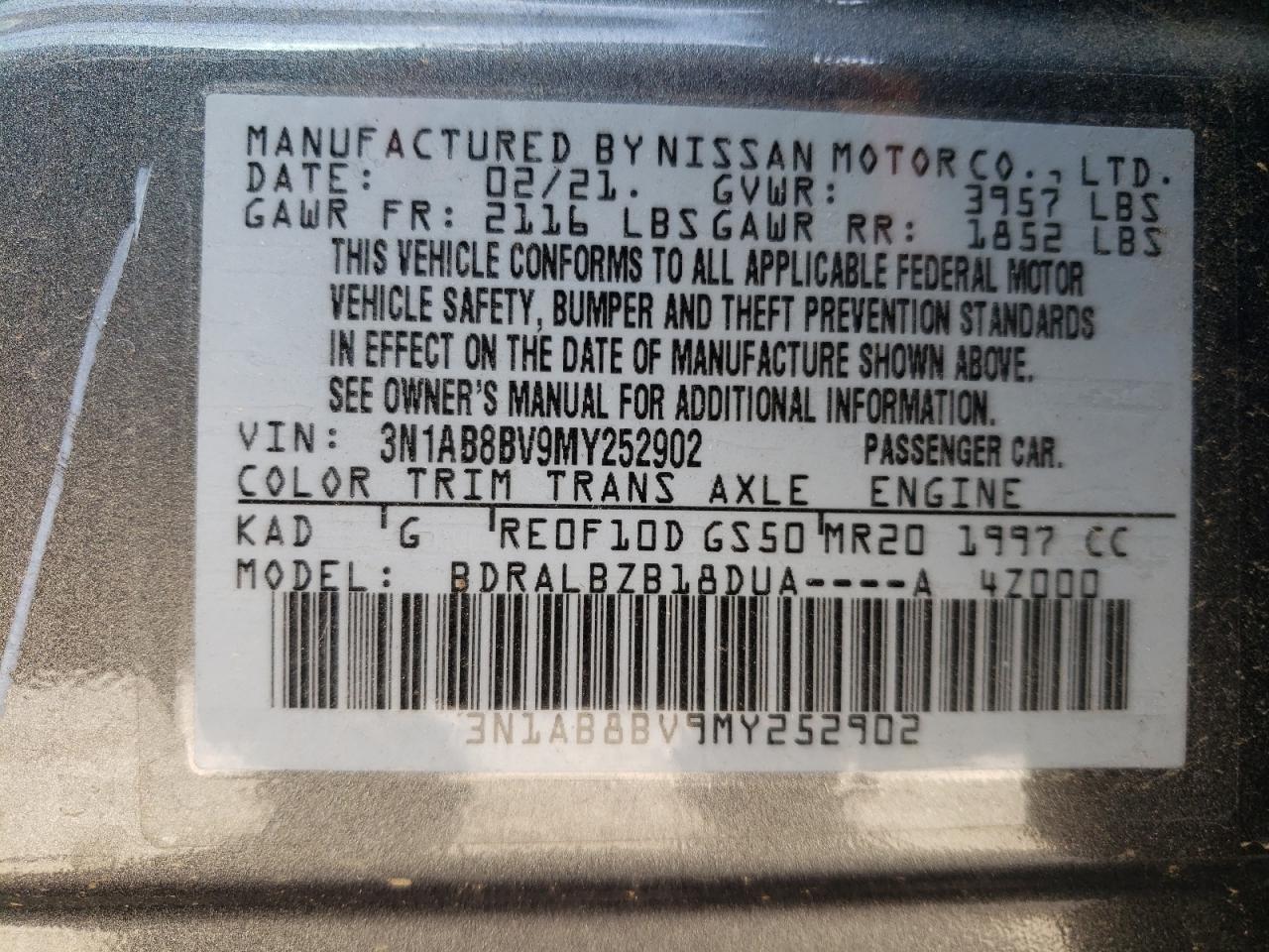 Photo 11 VIN: 3N1AB8BV9MY252902 - NISSAN SENTRA 