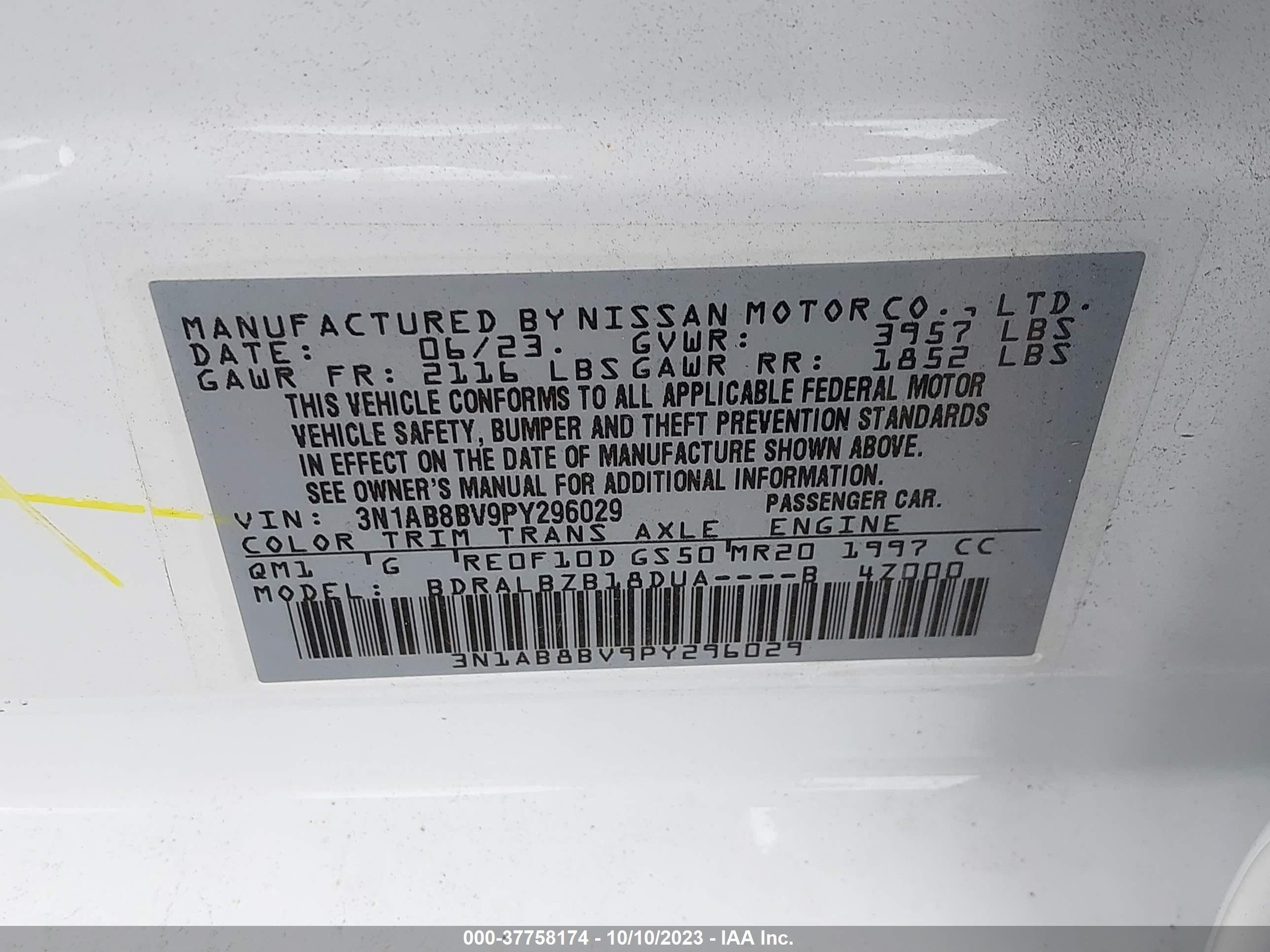 Photo 8 VIN: 3N1AB8BV9PY296029 - NISSAN SENTRA 