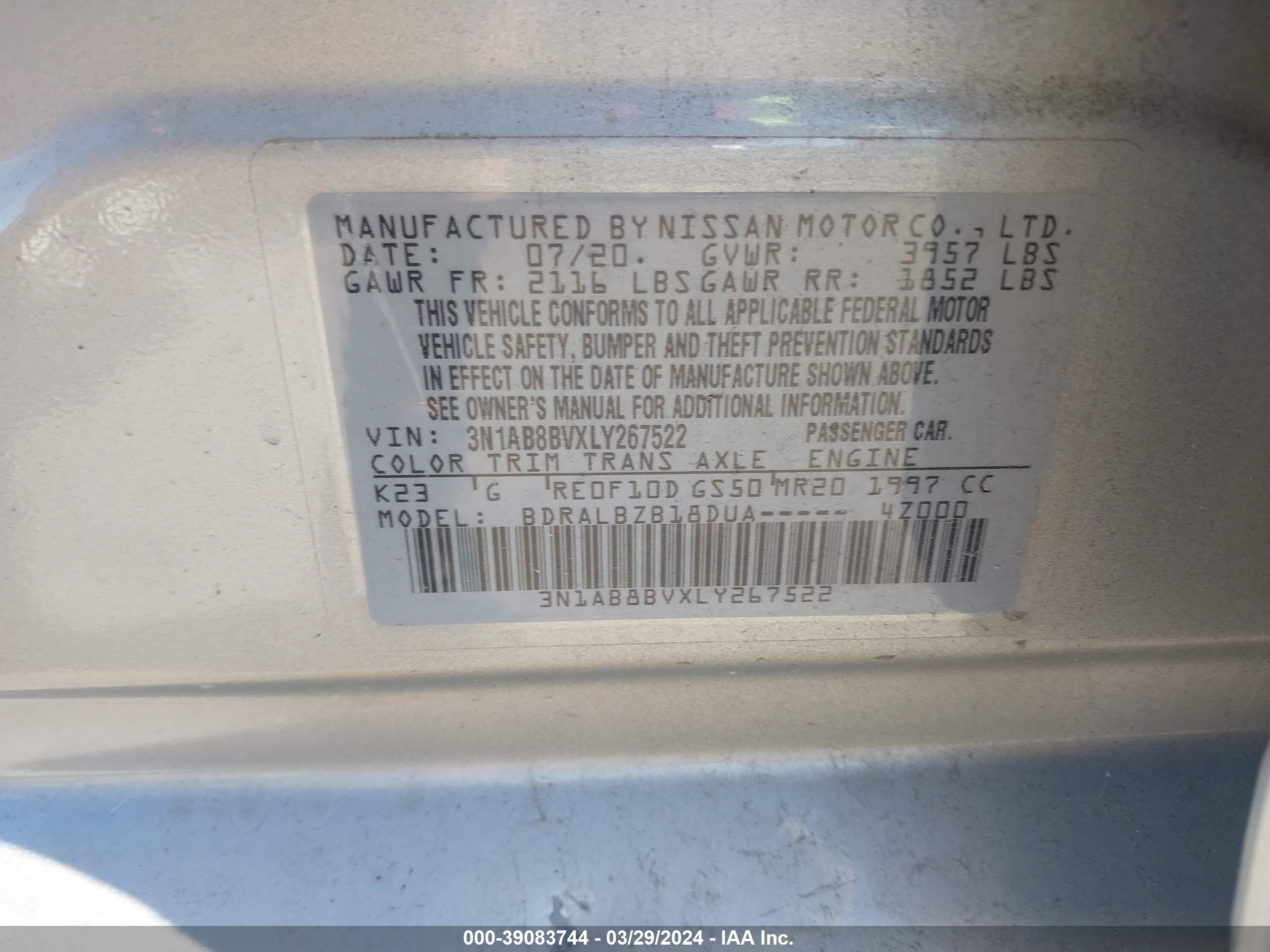 Photo 8 VIN: 3N1AB8BVXLY267522 - NISSAN SENTRA 