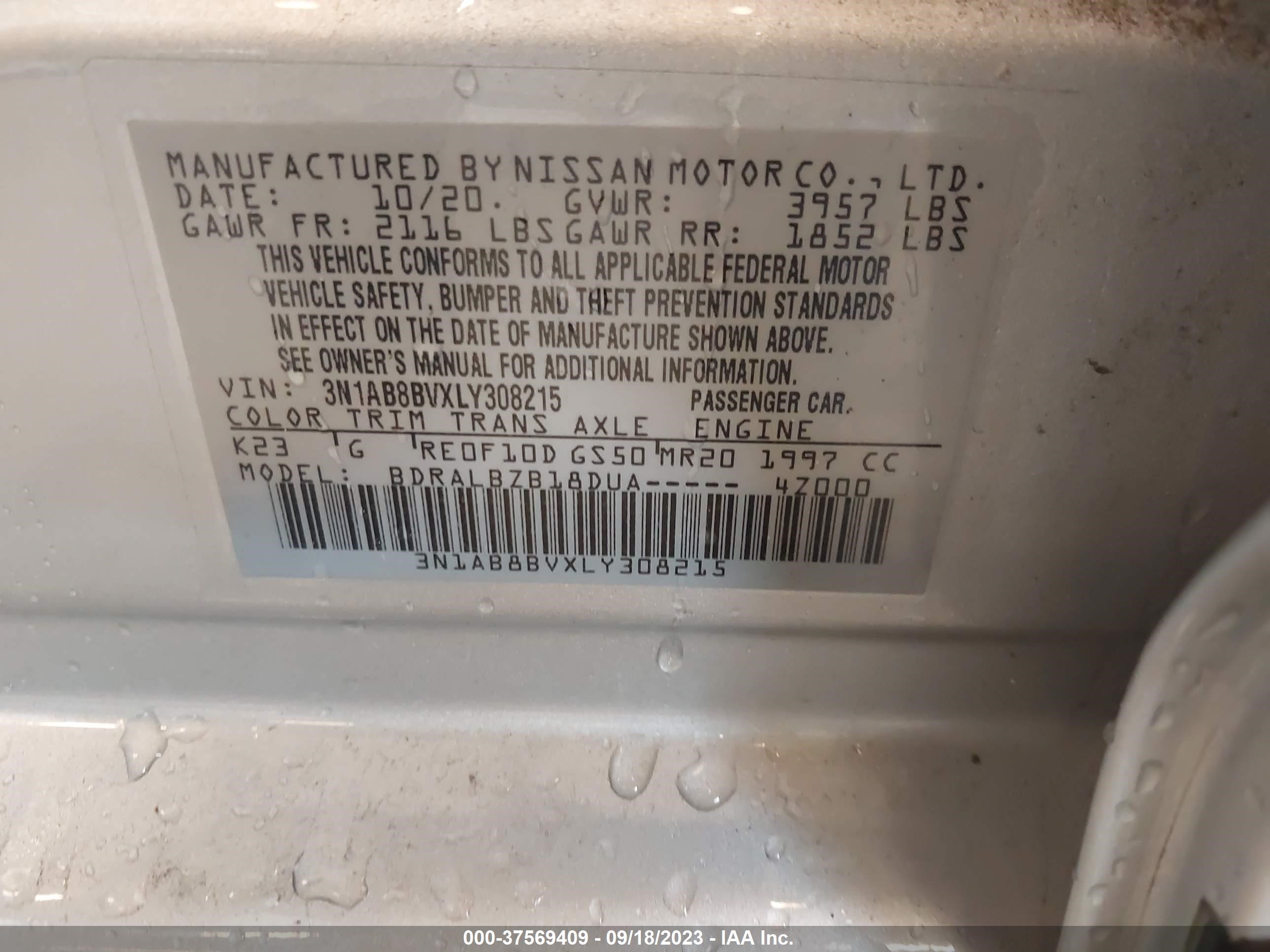 Photo 8 VIN: 3N1AB8BVXLY308215 - NISSAN SENTRA 