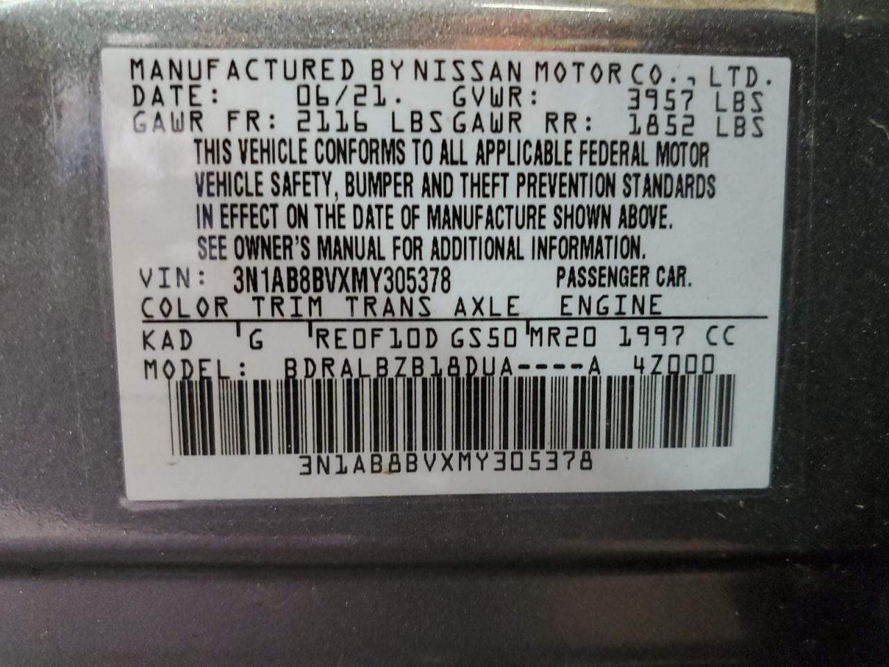 Photo 12 VIN: 3N1AB8BVXMY305378 - NISSAN SENTRA 