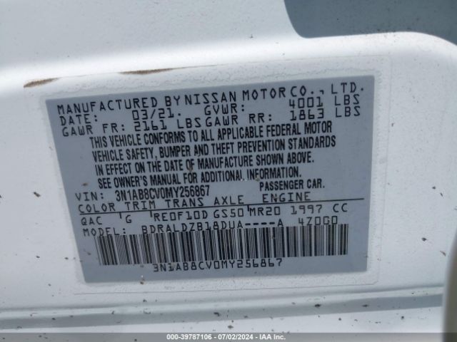 Photo 8 VIN: 3N1AB8CV0MY256867 - NISSAN SENTRA 