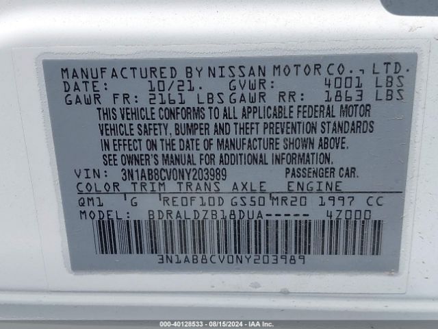 Photo 8 VIN: 3N1AB8CV0NY203989 - NISSAN SENTRA 