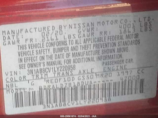 Photo 8 VIN: 3N1AB8CV1LY220958 - NISSAN SENTRA 