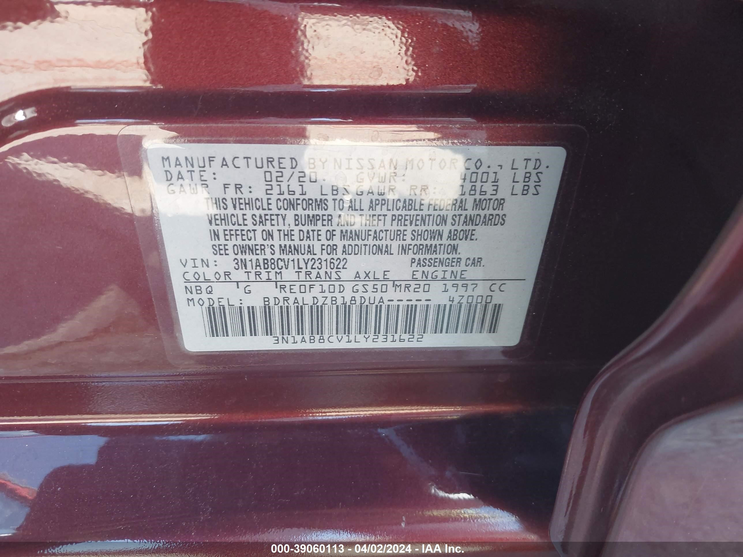 Photo 8 VIN: 3N1AB8CV1LY231622 - NISSAN SENTRA 