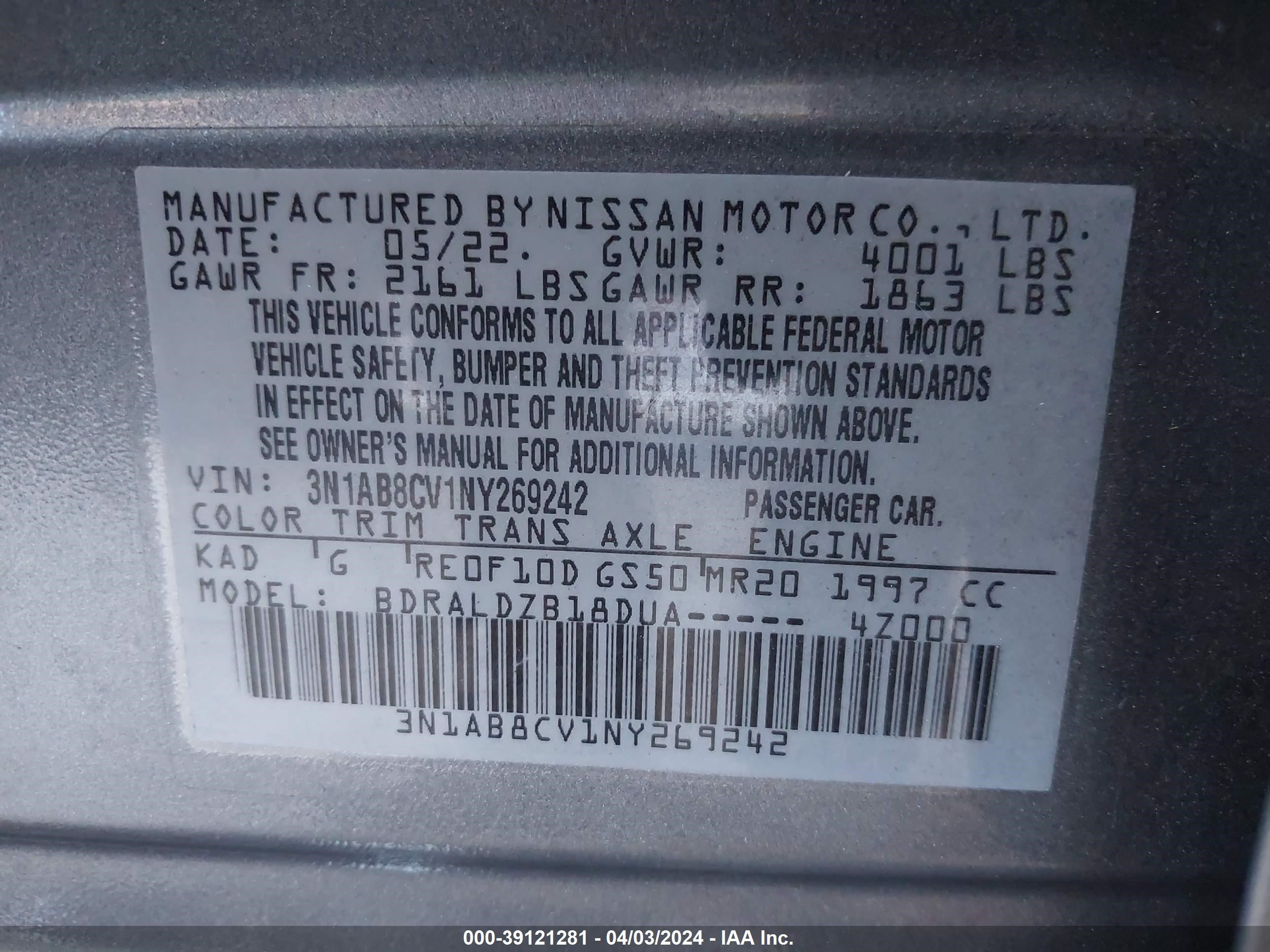 Photo 8 VIN: 3N1AB8CV1NY269242 - NISSAN SENTRA 