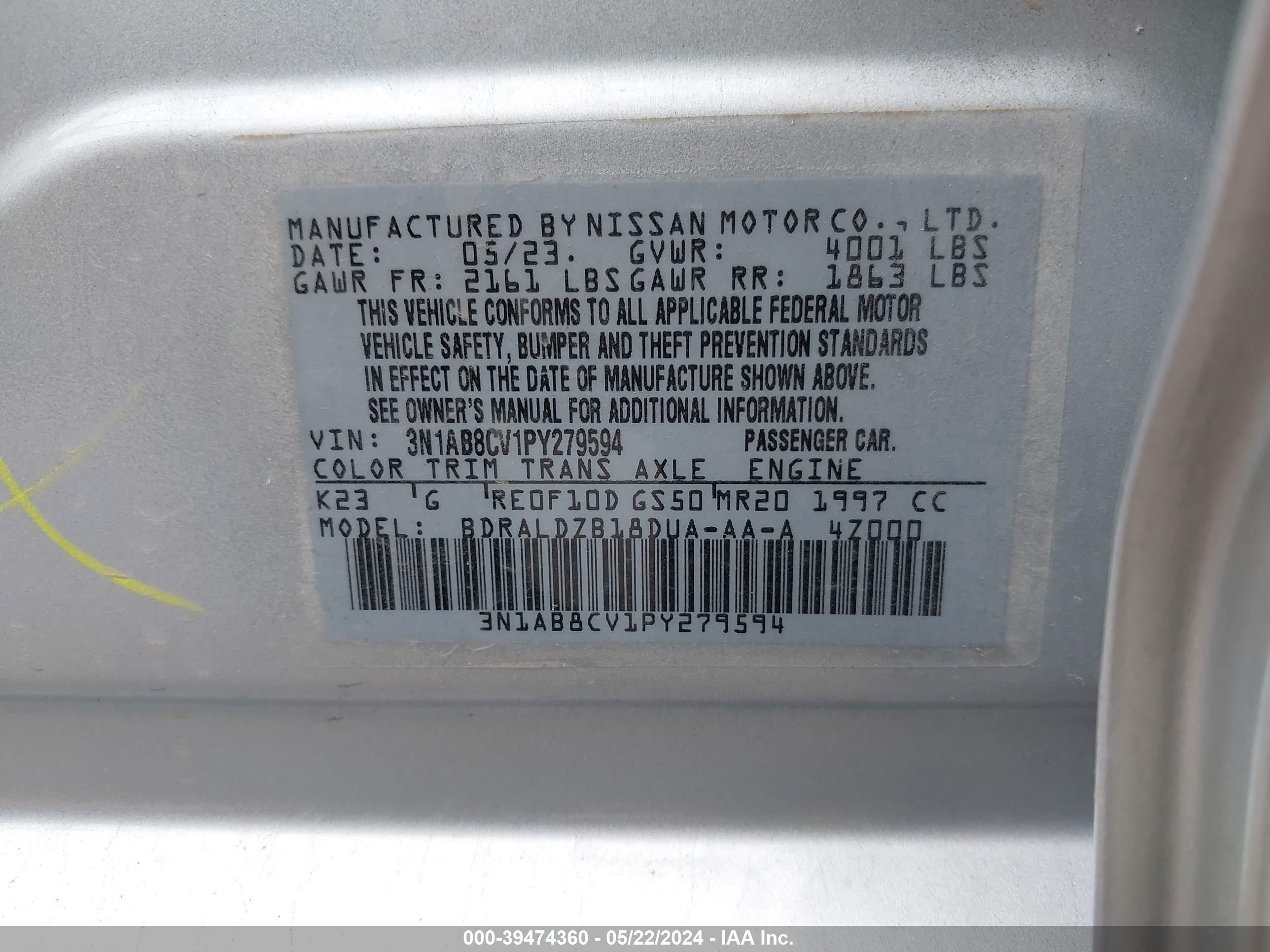 Photo 8 VIN: 3N1AB8CV1PY279594 - NISSAN SENTRA 