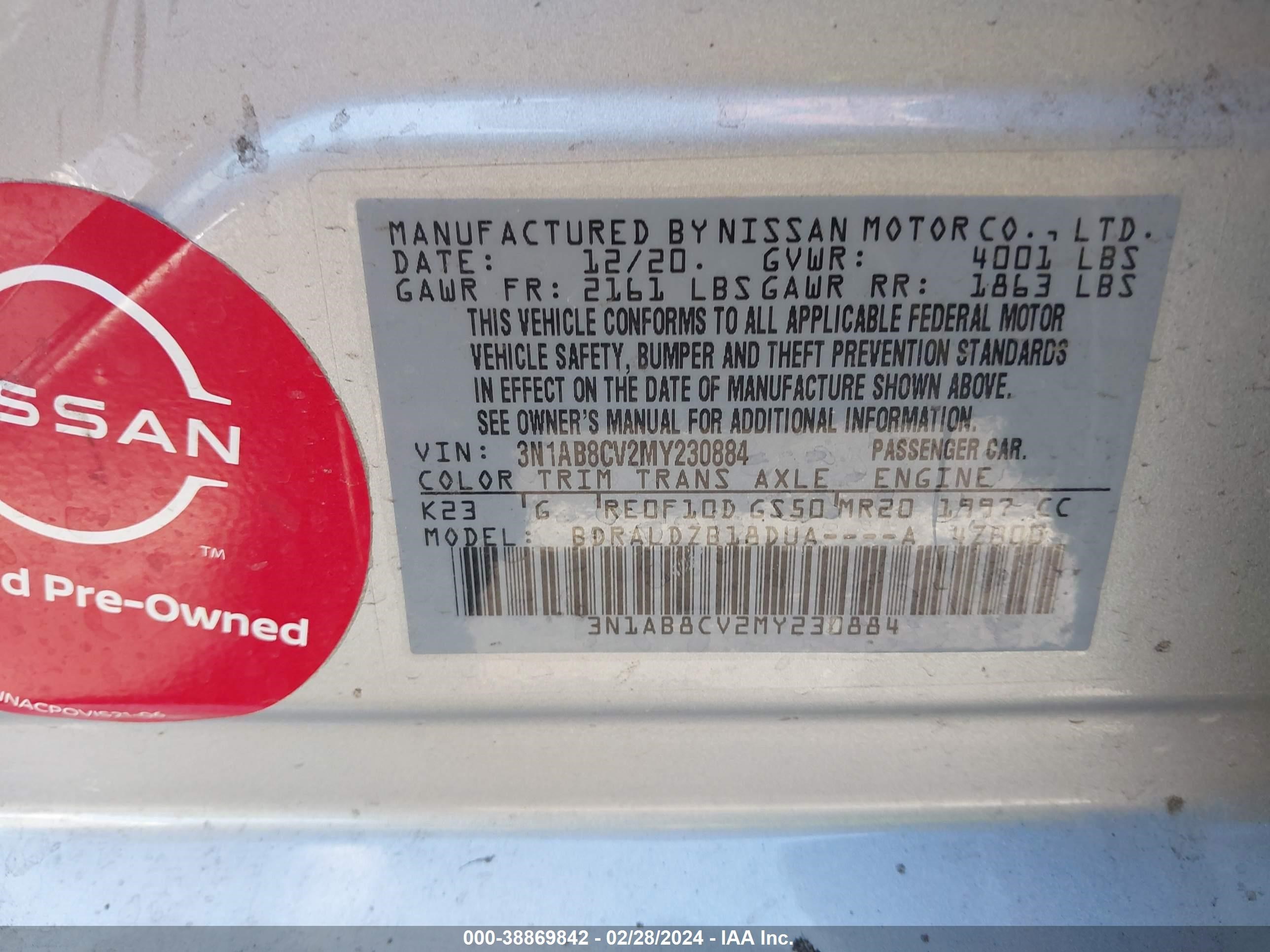 Photo 8 VIN: 3N1AB8CV2MY230884 - NISSAN SENTRA 