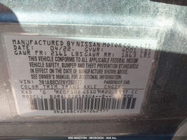 Photo 8 VIN: 3N1AB8CV2NY262977 - NISSAN SENTRA 