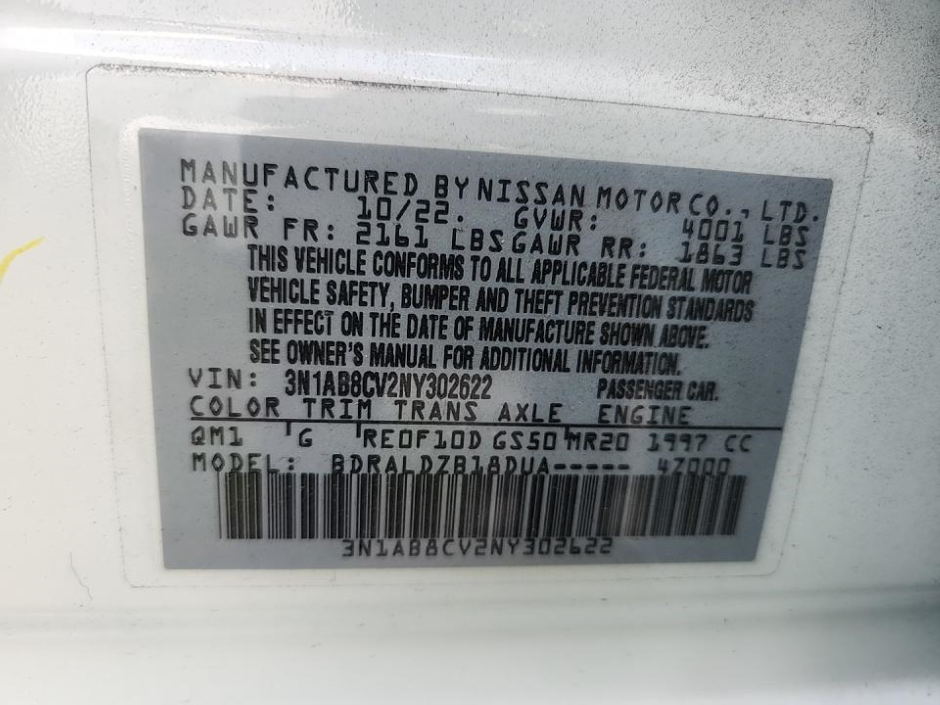 Photo 7 VIN: 3N1AB8CV2NY302622 - NISSAN SENTRA 