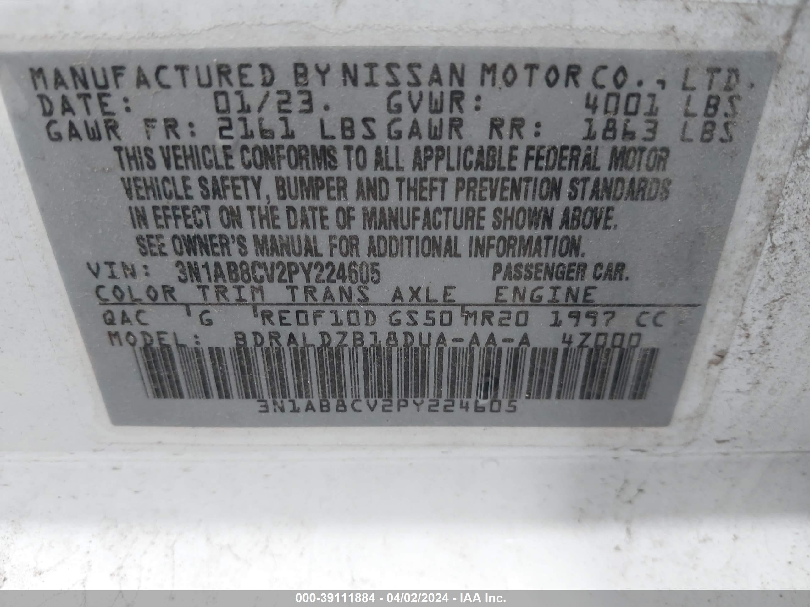 Photo 8 VIN: 3N1AB8CV2PY224605 - NISSAN SENTRA 