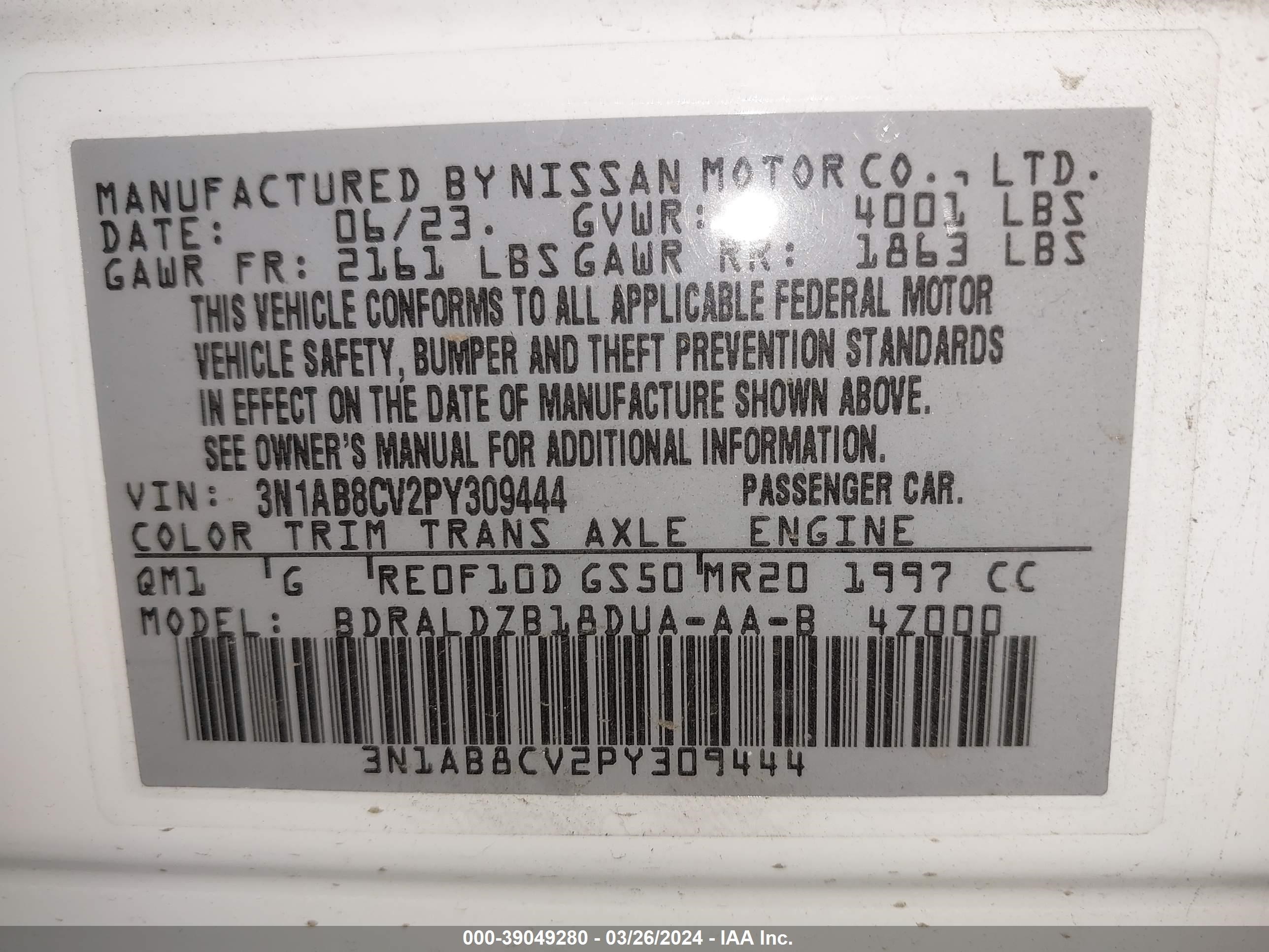 Photo 8 VIN: 3N1AB8CV2PY309444 - NISSAN SENTRA 