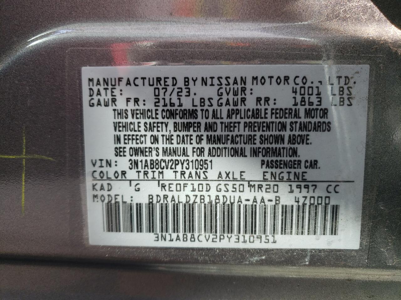 Photo 11 VIN: 3N1AB8CV2PY310951 - NISSAN SENTRA 