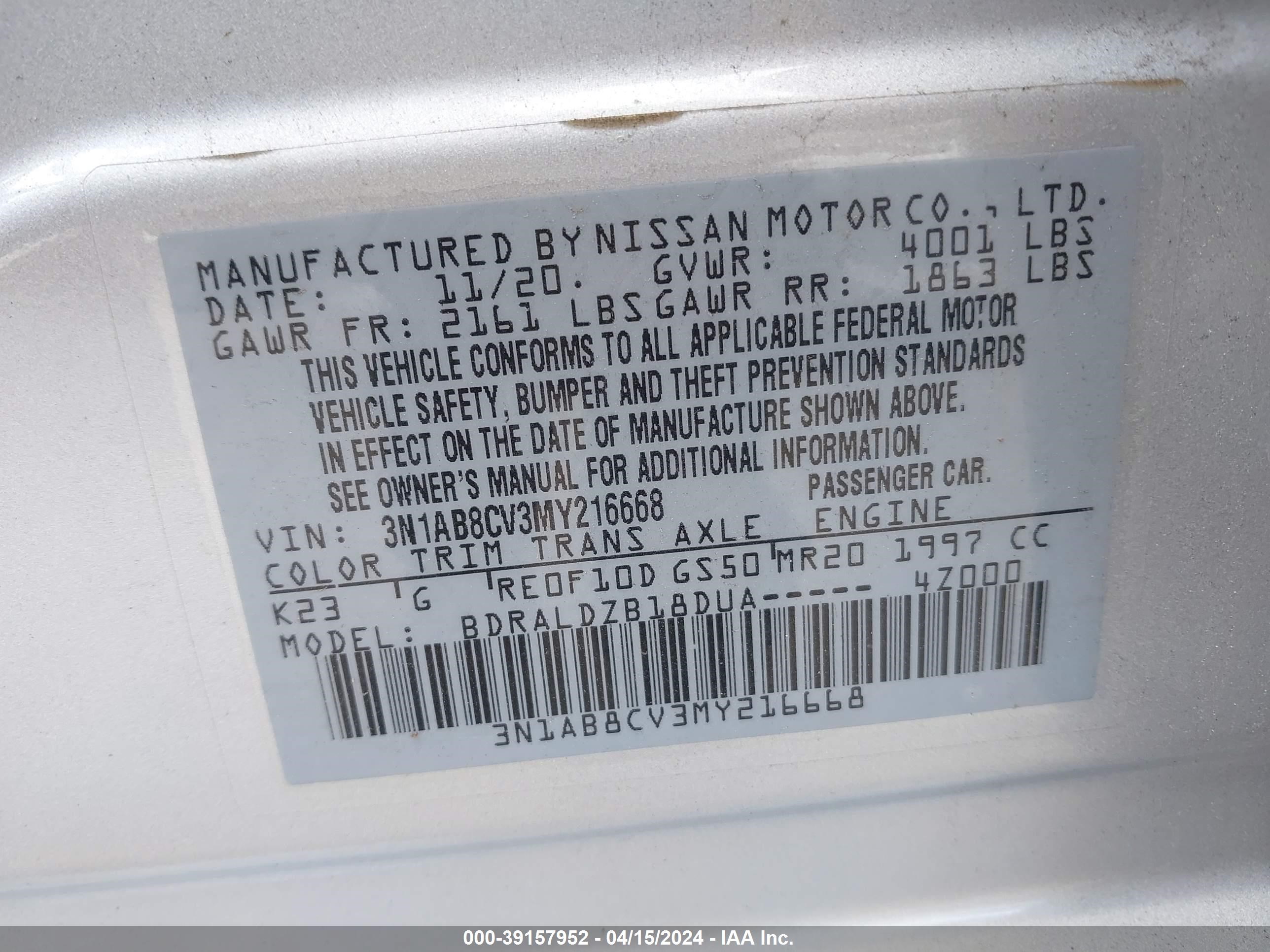 Photo 8 VIN: 3N1AB8CV3MY216668 - NISSAN SENTRA 