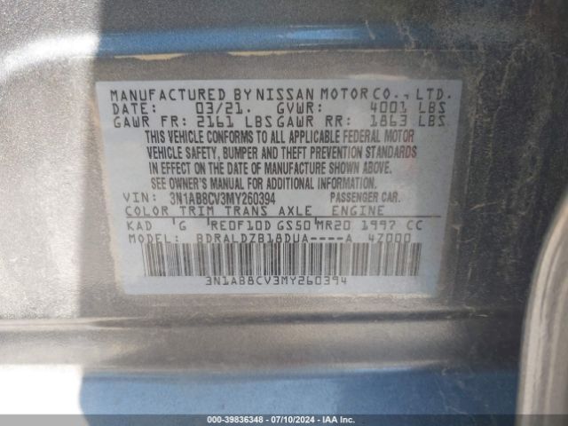 Photo 8 VIN: 3N1AB8CV3MY260394 - NISSAN SENTRA 