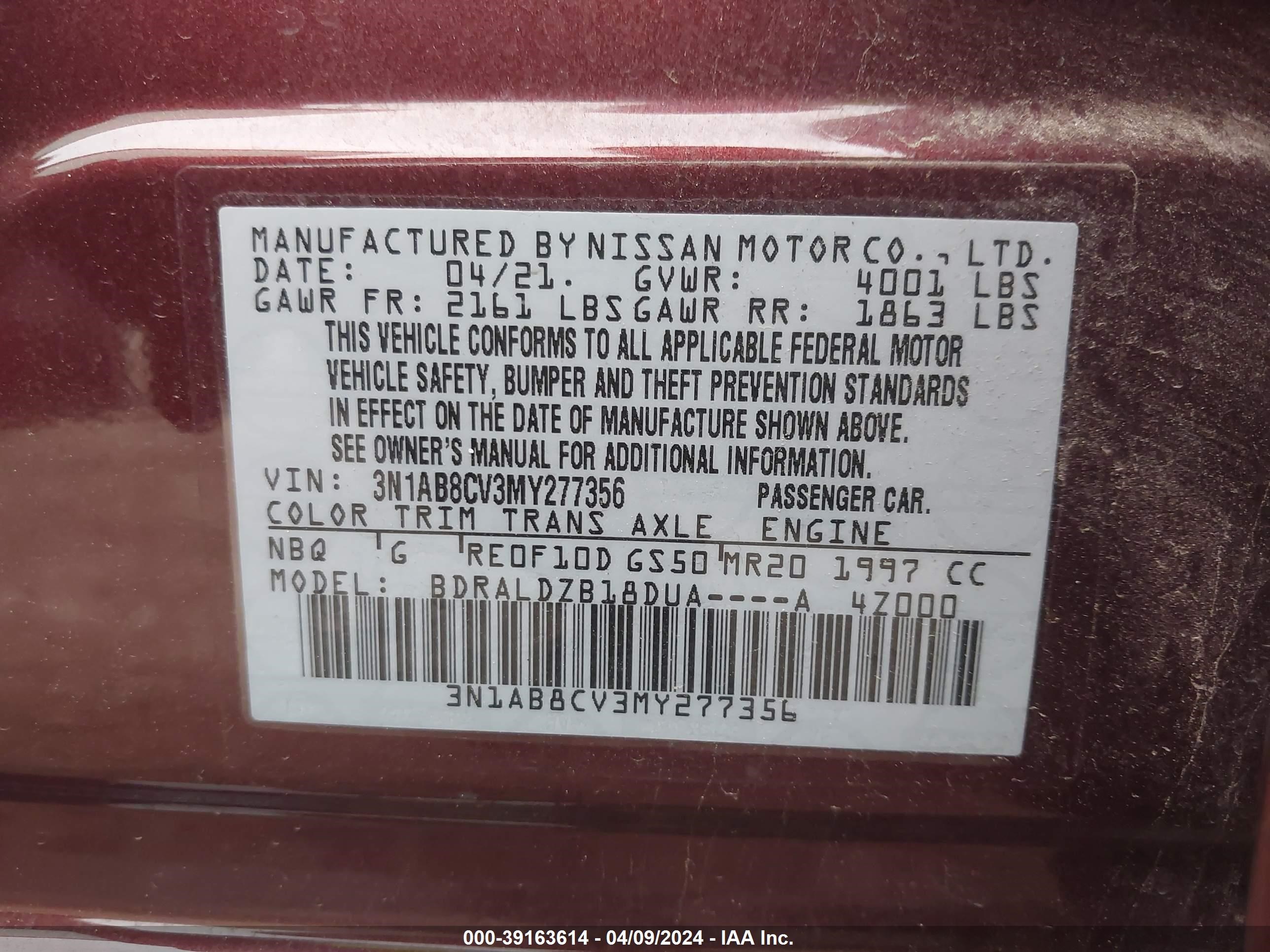 Photo 8 VIN: 3N1AB8CV3MY277356 - NISSAN SENTRA 