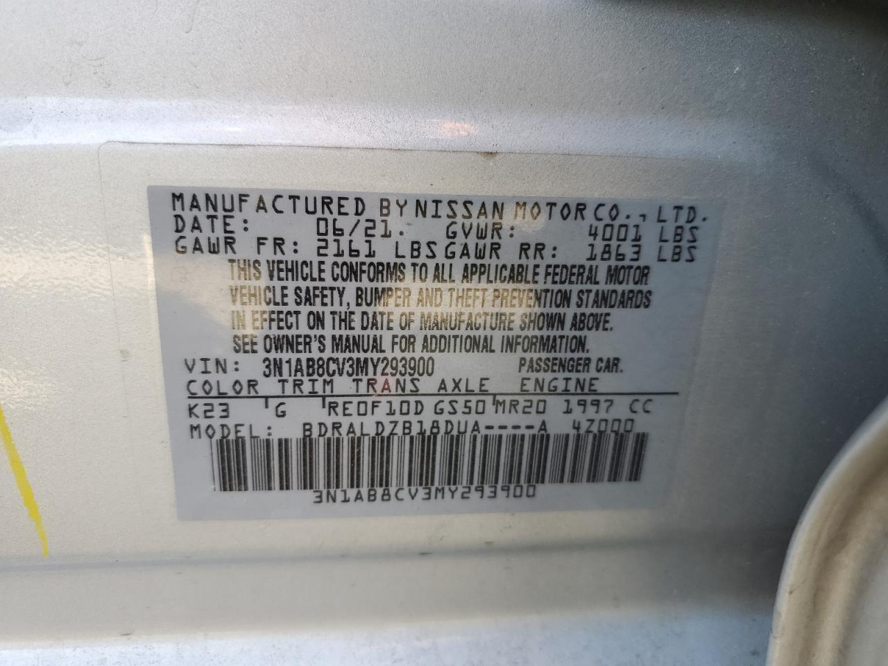 Photo 11 VIN: 3N1AB8CV3MY293900 - NISSAN SENTRA 