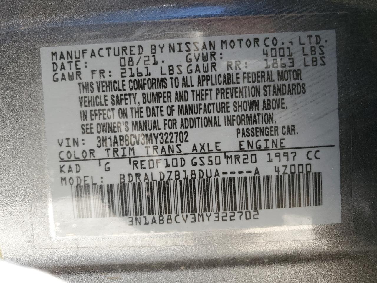 Photo 11 VIN: 3N1AB8CV3MY322702 - NISSAN SENTRA 