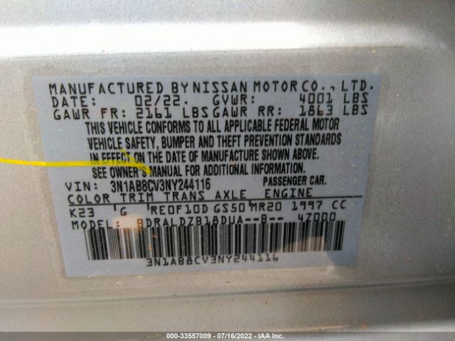 Photo 8 VIN: 3N1AB8CV3NY244116 - NISSAN SENTRA 