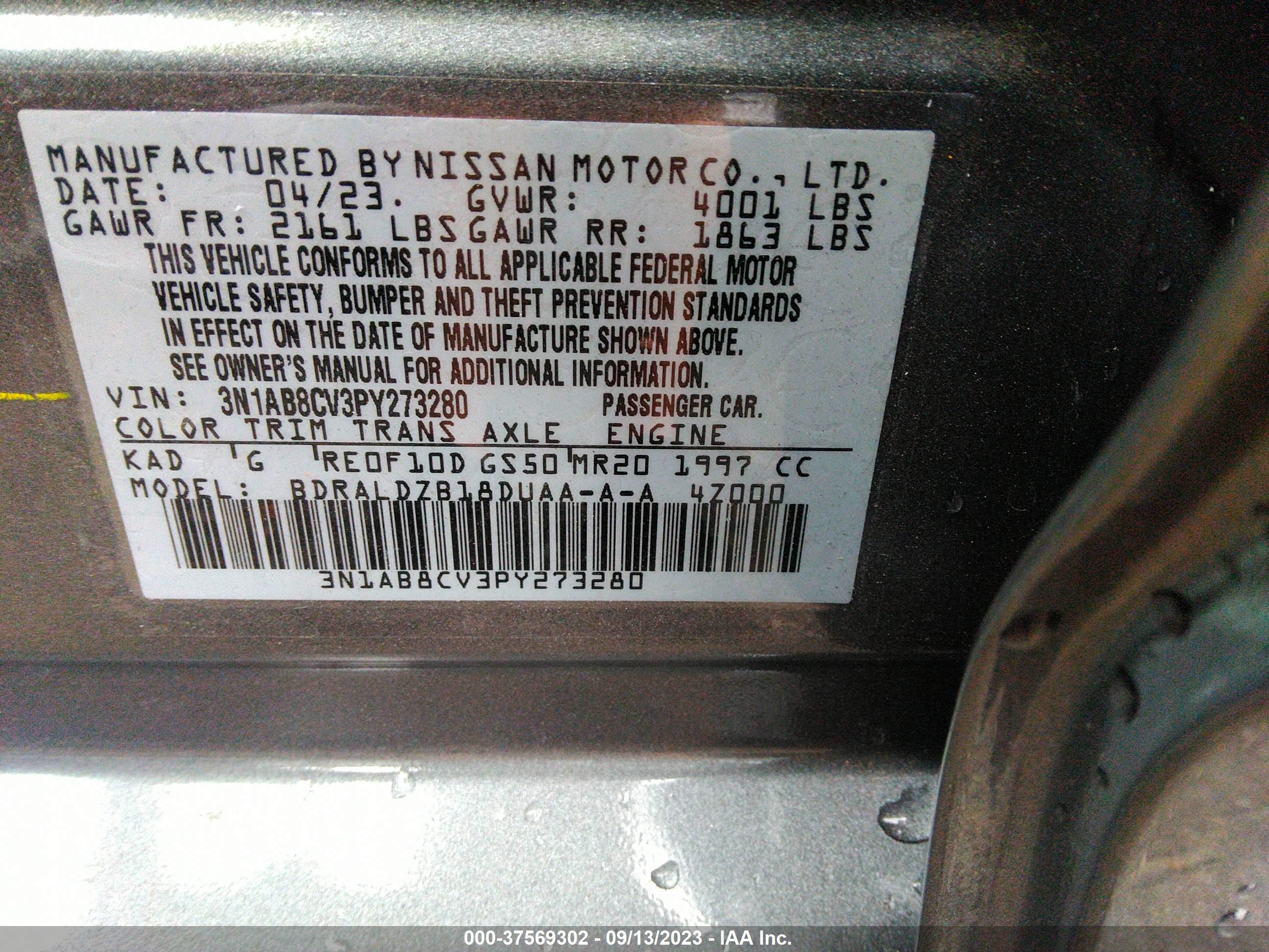 Photo 8 VIN: 3N1AB8CV3PY273280 - NISSAN SENTRA 