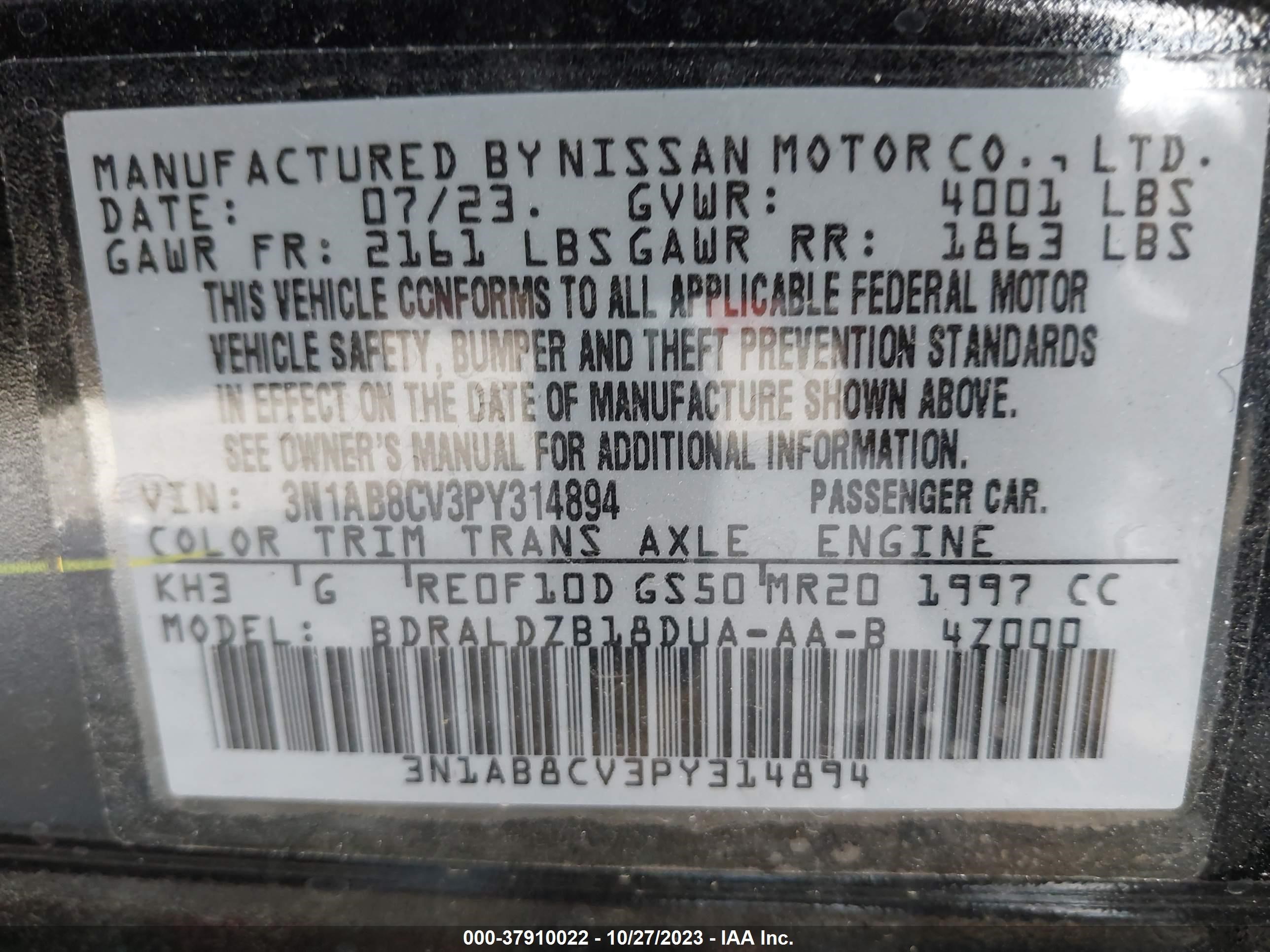 Photo 8 VIN: 3N1AB8CV3PY314894 - NISSAN SENTRA 