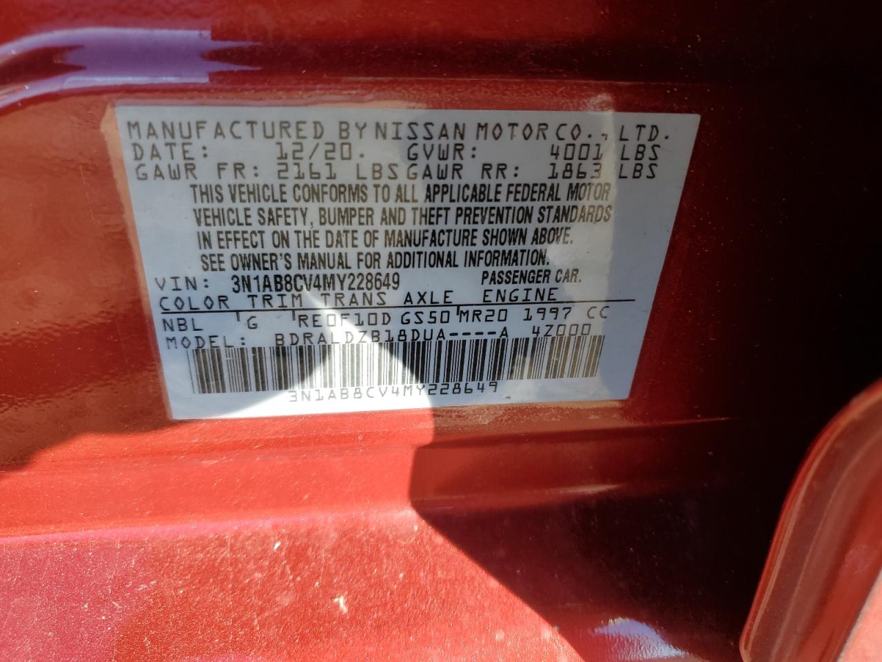 Photo 11 VIN: 3N1AB8CV4MY228649 - NISSAN SENTRA 